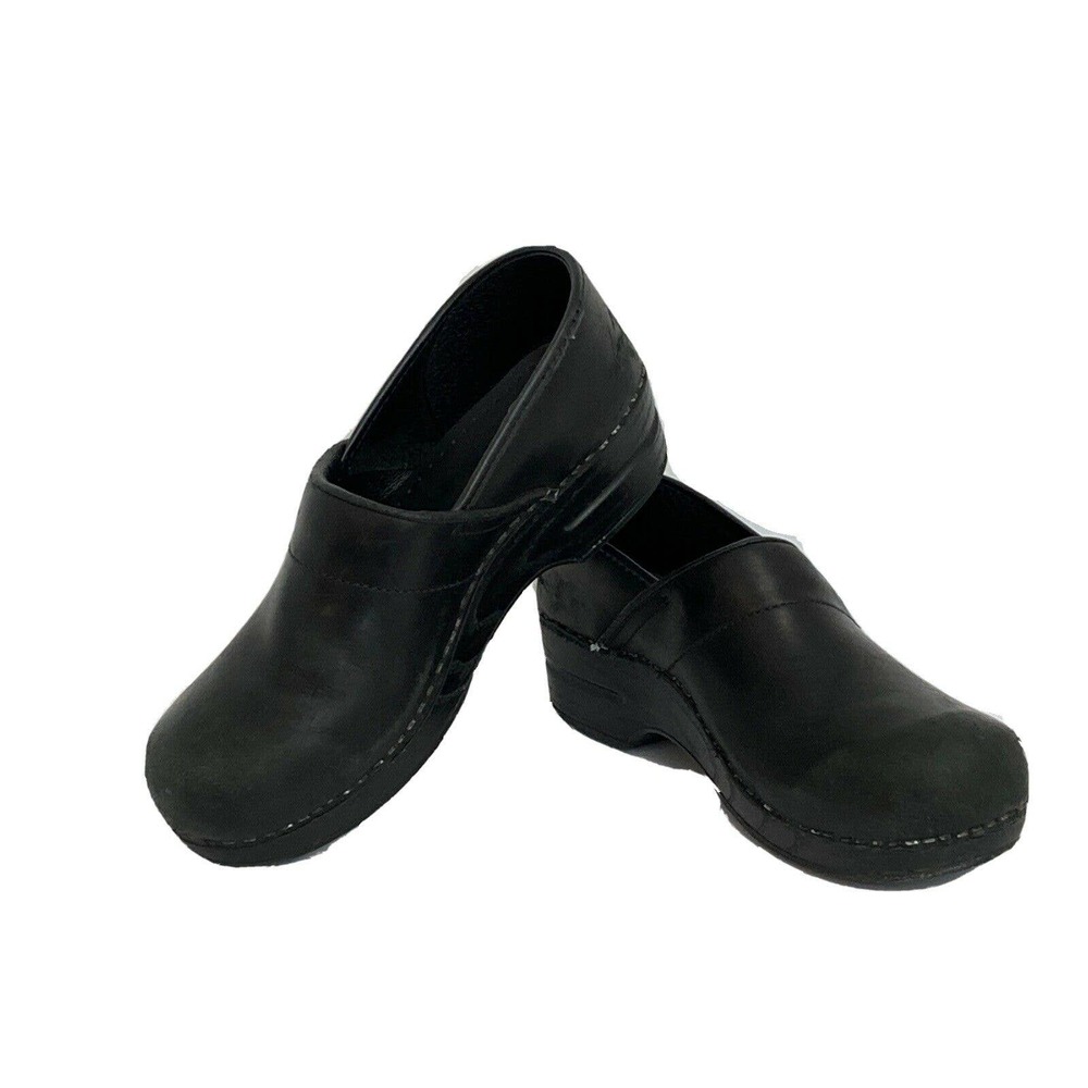 SANITA BLACK LEATHER SLIP ON PROFESSIONAL NURSING DANISH CLOGS WMNS 40 US 9-9.5